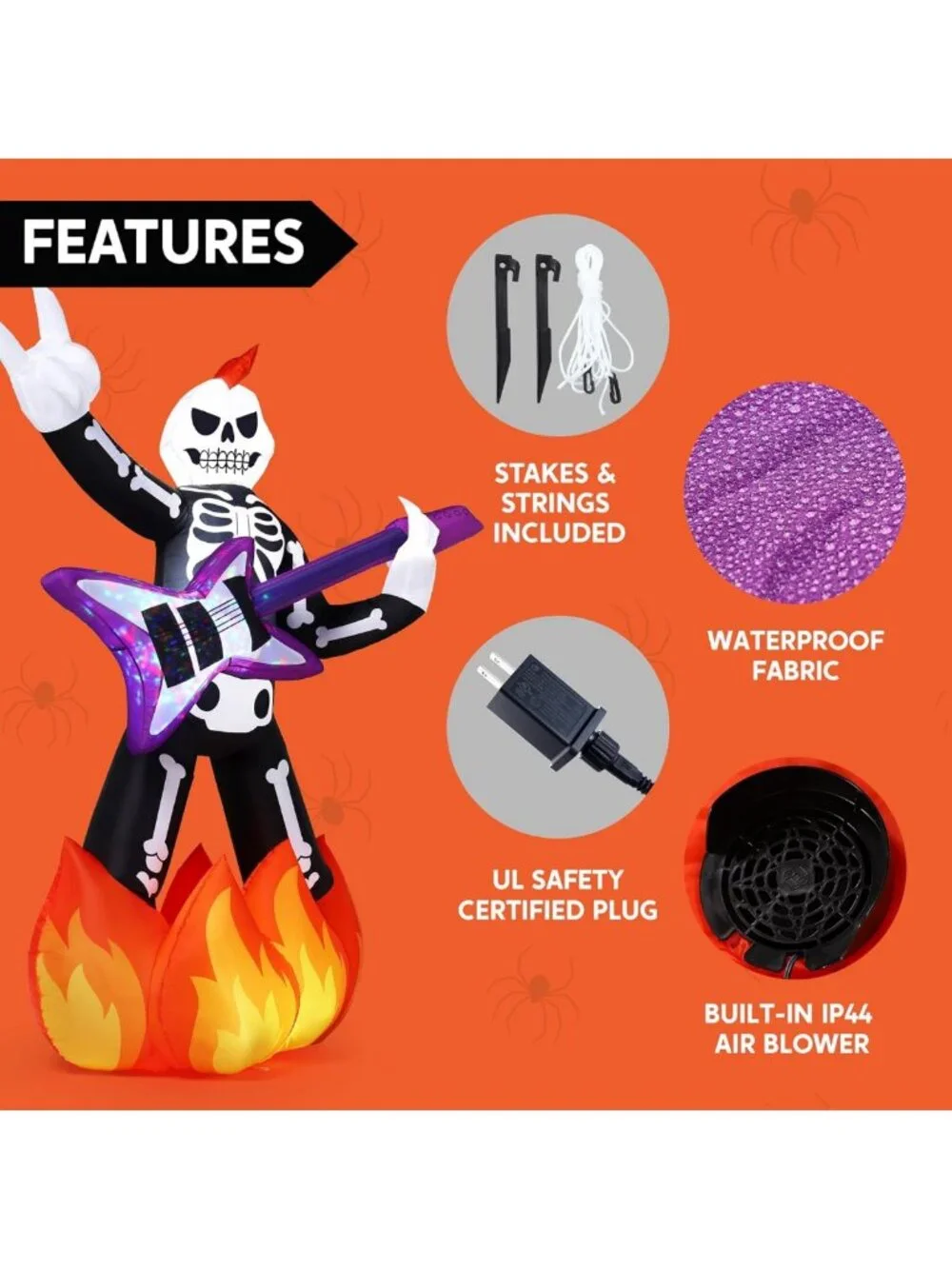 6ft Inflatable Skeleton Plays Guitar - Spooky Halloween Yard Decor with LED